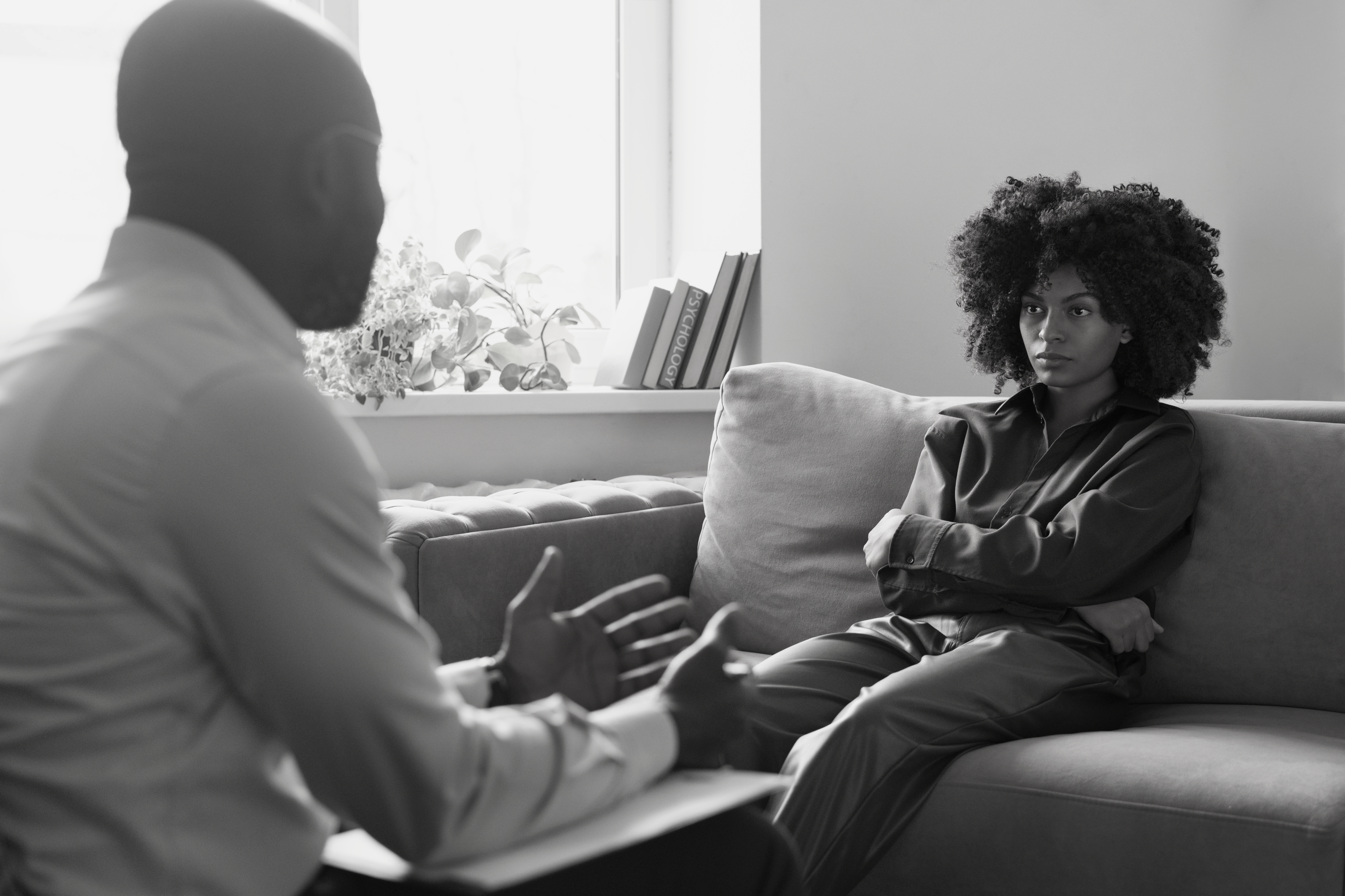 A lady who is a porn addict undergoing a counselling session